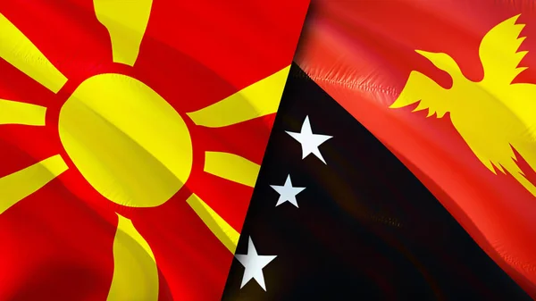 Noord Macedonië Papoea Nieuw Guinea Vlaggen Waving Vlag Ontwerp Noord — Stockfoto