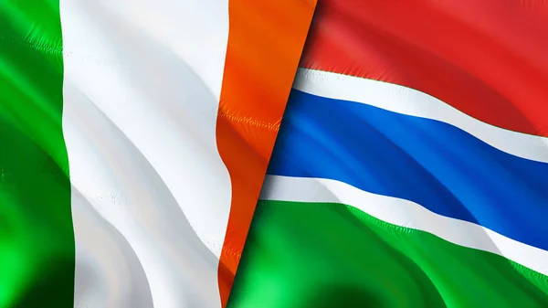 Banderas Irlanda Gambia Diseño Banderas Waving Irlanda Gambia Bandera Foto — Foto de Stock