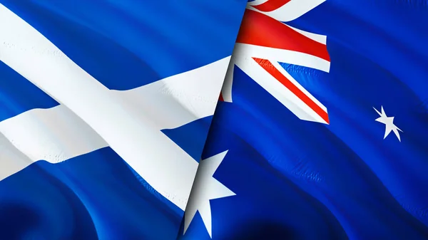 Scotland and Australia flags. 3D Waving flag design. Scotland Australia flag, picture, wallpaper. Scotland vs Australia image,3D rendering. Scotland Australia relations alliance an