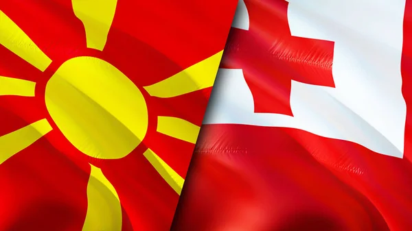 North Macedonia and Tonga flags. 3D Waving flag design. North Macedonia Tonga flag, picture, wallpaper. North Macedonia vs Tonga image,3D rendering. North Macedonia Tonga relations alliance an
