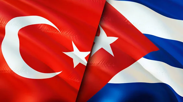 Turkey and Cuba flags. 3D Waving flag design. Turkey Cuba flag, picture, wallpaper. Turkey vs Cuba image,3D rendering. Turkey Cuba relations alliance and Trade,travel,tourism concep