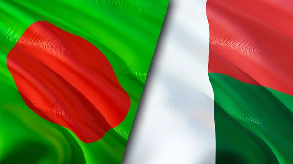 Bangladesh Madagaskar Waving Vlag Ontwerp Bangladesh Madagaskar Vlag Foto Behang — Stockfoto