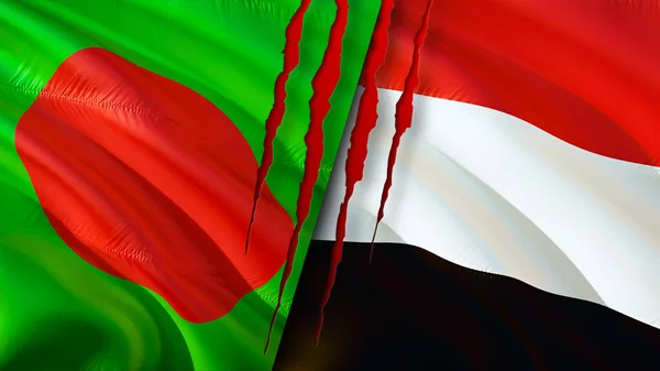 Bangladéš Jemen Vlajky Jizva Koncepce Vlnění Vlajky Vykreslování Koncept Konfliktu — Stock fotografie