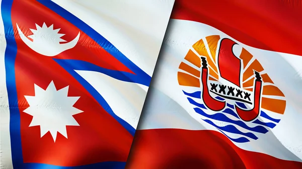 Nepal and French Polynesia flags. 3D Waving flag design. Nepal French Polynesia flag, picture, wallpaper. Nepal vs French Polynesia image,3D rendering. Nepal French Polynesia relations alliance an