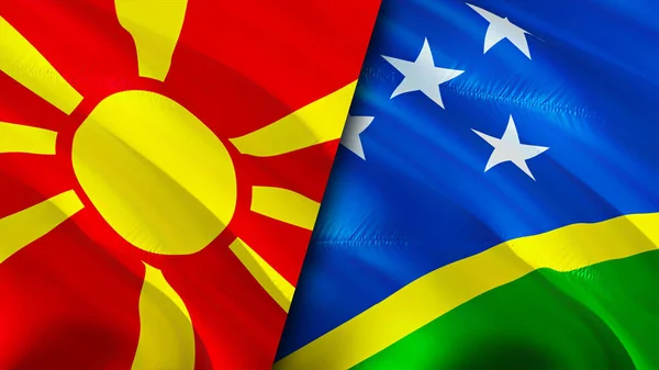Flaggor Från Norra Makedonien Och Salomonöarna Viftande Flagga Design Norra — Stockfoto