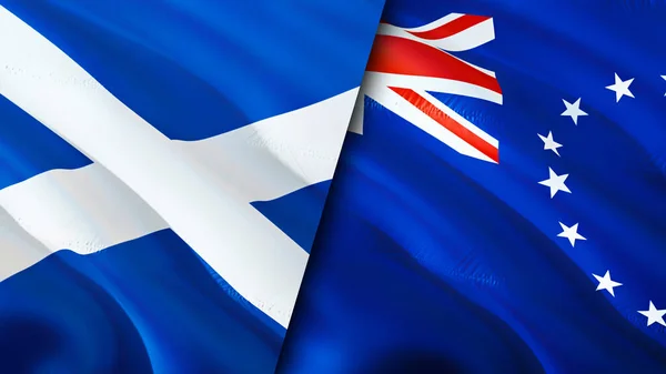 Scotland and Cook Islands flags. 3D Waving flag design. Scotland Cook Islands flag, picture, wallpaper. Scotland vs Cook Islands image,3D rendering. Scotland Cook Islands relations alliance an