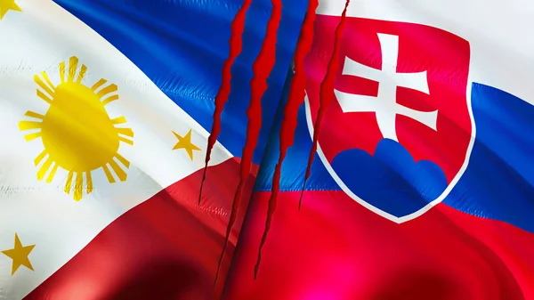 Filipinas Eslovaquia Banderas Con Concepto Cicatriz Bandera Ondeante Representación Filipinas — Foto de Stock