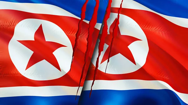 북한과 자국있는 플래그 웨이브 플래그 렌더링 북한과 북한의 갈등이라는 개념입니다 — 스톡 사진