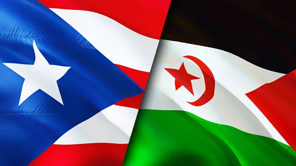 Puerto Rico and Western Sahara flags. 3D Waving flag design. Puerto Rico Western Sahara flag, picture, wallpaper. Puerto Rico vs Western Sahara image,3D rendering. Puerto Rico Western Sahar