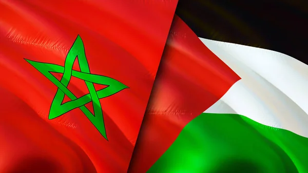 Marokkó Palesztina Zászlói Integető Zászló Design Marokkó Palesztina Zászló Kép — Stock Fotó