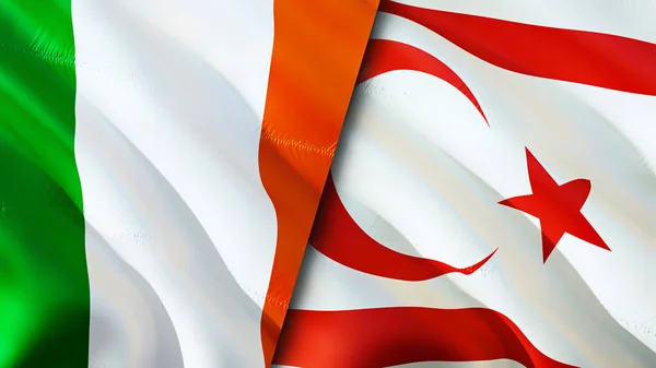 Ireland and Turkish Cyprus flags. 3D Waving flag design. Ireland Turkish Cyprus flag, picture, wallpaper. Ireland vs Turkish Cyprus image,3D rendering. Ireland Turkish Cyprus relations war allianc