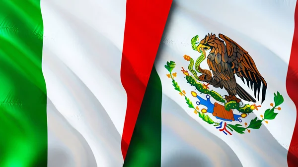 Italy and Mexico flags. 3D Waving flag design. Italy Mexico flag, picture, wallpaper. Italy vs Mexico image,3D rendering. Italy Mexico relations alliance and Trade,travel,tourism concep