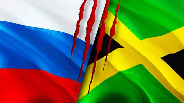 Rusia Jamaica Banderas Con Concepto Cicatriz Bandera Ondeante Representación Concepto — Foto de Stock