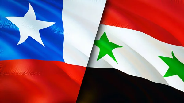 Chile and Syria flags. 3D Waving flag design. Chile Syria flag, picture, wallpaper. Chile vs Syria image,3D rendering. Chile Syria relations alliance and Trade,travel,tourism concep