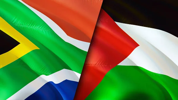 Africa Sud Steagurile Palestinei Design Steag Fluturând Africa Sud Palestina — Fotografie, imagine de stoc