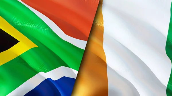 Banderas Sudáfrica Costa Marfil Diseño Banderas Waving Sudáfrica Costa Marfil — Foto de Stock