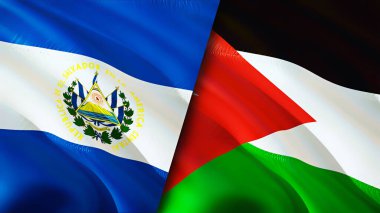 El Salvador ve Ürdün bayrakları. 3 boyutlu dalgalanan bayrak tasarımı. El Salvador Jordan bayrağı, resim, duvar kağıdı. El Salvador, Jordan imajına karşı, 3 boyutlu canlandırma. El Salvador Jordan ilişkileri savaş ittifakı kavramı. Ticaret.