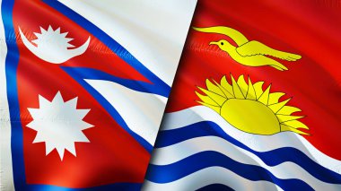 Nepal ve Kiribati bayrakları. 3 boyutlu dalgalanan bayrak tasarımı. Nepal Kiribati bayrağı, resim, duvar kağıdı. Nepal, Kiribati 'ye karşı, görüntü 3 boyutlu. Nepal Kiribati ilişkileri ittifak ve ticaret, seyahat, turizm konsepti