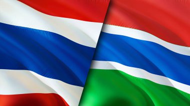 Tayland ve Gambiya bayrakları. 3 boyutlu dalgalanan bayrak tasarımı. Tayland Gambiya bayrağı, resim, duvar kağıdı. Tayland, Gambiya 'ya karşı, görüntü 3 boyutlu. Tayland Gambiya ilişkileri ittifak ve ticaret, seyahat, turizm konsepti
