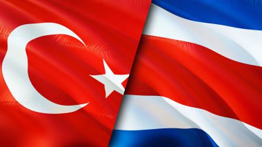 Hindi ve Kosta Rika bayrakları. 3 boyutlu dalgalanan bayrak tasarımı. Hindi Kosta Rika bayrağı, resim, duvar kağıdı. Türkiye, Kosta Rika 'ya karşı, görüntü 3 boyutlu. Türkiye Kosta Rika ilişkileri ittifak ve ticaret, seyahat, turnuva