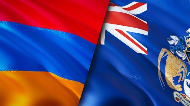 Ermenistan ve Tristan da Cunha bayrakları. 3 boyutlu dalgalanan bayrak tasarımı. Ermenistan Tristan da Cunha bayrağı, resim, duvar kağıdı. Ermenistan, Tristan da Cunha 'ya karşı, görüntü 3 boyutlu. Ermenistan Tristan da Cunha