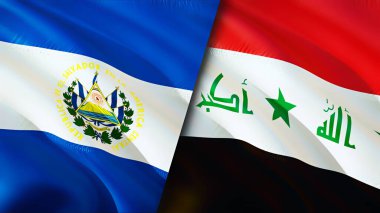 El Salvador ve Irak bayrakları. 3 boyutlu dalgalanan bayrak tasarımı. El Salvador Irak bayrağı, resim, duvar kağıdı. El Salvador Irak 'a karşı, görüntü 3D. El Salvador Irak ilişkileri savaş ittifakı kavramı. Ticaret, turnuva.