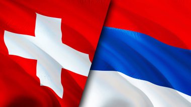 İsviçre ve Sırbistan bayrakları. 3 boyutlu dalgalanan bayrak tasarımı. İsviçre Sırbistan bayrağı, resim, duvar kağıdı. İsviçre, Sırbistan 'a karşı imaj, 3D görüntüleme. İsviçre Sırbistan ilişkileri bir ittifak