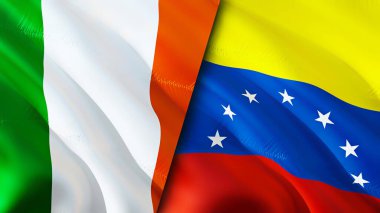 İrlanda ve Venezuela bayrakları. 3 boyutlu dalgalanan bayrak tasarımı. İrlanda Venezuela bayrağı, resim, duvar kağıdı. İrlanda, Venezuela 'ya karşı, görüntü 3 boyutlu. İrlanda Venezuela ilişkileri savaş ittifakı kavramı. Ticaret.