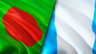 Bangladeş ve Guatemala bayrakları. 3 boyutlu dalgalanan bayrak tasarımı. Bangladeş Guatemala bayrağı, resim, duvar kağıdı. Bangladeş, Guatemala 'ya karşı, görüntü 3 boyutlu. Bangladeş Guatemala İlişkiler Birliği