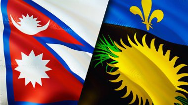 Nepal ve Guadeloupe bayrakları. 3 boyutlu dalgalanan bayrak tasarımı. Nepal Guadeloupe bayrağı, resim, duvar kağıdı. Nepal, Guadeloupe 'a karşı. Görüntü 3 boyutlu. Nepal Guadeloupe ilişkileri ittifak ve ticaret, seyahat, turnuva