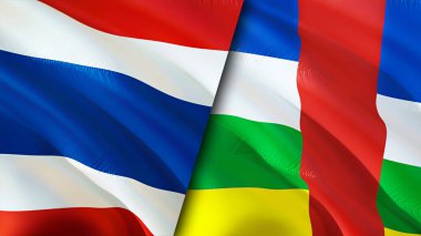 Tayland ve Orta Afrika Cumhuriyeti bayrakları. 3 boyutlu dalgalanan bayrak tasarımı. Tayland Orta Afrika Cumhuriyeti bayrağı, resim, duvar kağıdı. Tayland, Orta Afrika Cumhuriyeti 'ne karşı, görüntü 3 boyutlu. Taylan