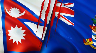Nepal ve Cayman Adaları yara izi olan bayraklar. Dalgalanan bayrak, 3 boyutlu görüntüleme. Nepal ve Cayman Adaları çatışma konsepti. Nepal Cayman Adaları ilişkileri kavramı. Nepal ve Cayman Adaları bayrağı