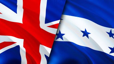 İngiltere ve Honduras bayrakları. 3 boyutlu dalgalanan bayrak tasarımı. Birleşik Krallık Honduras bayrağı, resim, duvar kağıdı. Birleşik Krallık, Honduras 'a karşı, görüntü 3 boyutlu. Birleşik Krallık Honduras ilişkileri ittifak