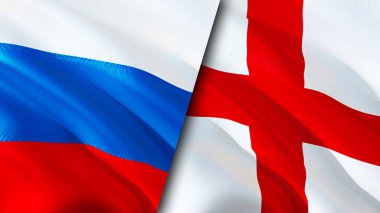 Rusya ve İngiltere bayrakları. 3 boyutlu dalgalanan bayrak tasarımı. Rusya İngiltere bayrağı, resim, duvar kağıdı. Rusya, İngiltere 'ye karşı, görüntü 3D. Rusya İngiltere ilişkileri ittifak ve ticaret, seyahat, turizm konsepti