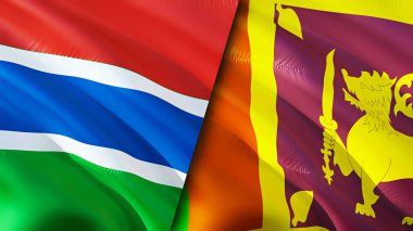 Gambiya ve Sri Lanka bayrakları. 3 boyutlu dalgalanan bayrak tasarımı. Gambiya Sri Lanka bayrağı, resim, duvar kağıdı. Gambiya, Sri Lanka 'ya karşı, görüntü 3 boyutlu. Gambiya Sri Lanka ilişkileri ittifak ve ticaret, seyahat, turnuva