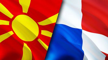 Kuzey Makedonya ve Panama bayrakları. 3 boyutlu dalgalanan bayrak tasarımı. Kuzey Makedonya Panama bayrağı, resim, duvar kağıdı. Kuzey Makedonya Panama 'ya karşı, görüntü 3D. Kuzey Makedonya Panama ilişkileri ittifakı