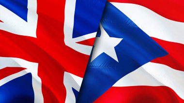 Birleşik Krallık ve Porto Riko bayrakları. 3 boyutlu dalgalanan bayrak tasarımı. Birleşik Krallık Porto Riko bayrağı, resim, duvar kağıdı. Birleşik Krallık, Porto Riko 'ya karşı, görüntü 3 boyutlu. Birleşik Krallık Puerto Ric