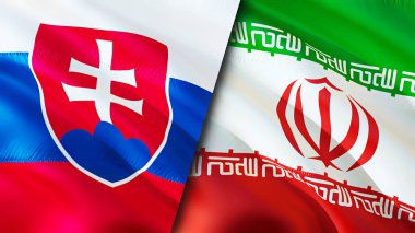 Slovakya ve İran bayrakları. 3 boyutlu dalgalanan bayrak tasarımı. Slovakya İran bayrağı, resim, duvar kağıdı. Slovakya, İran imajına karşı, 3D görüntüleme. Slovakya İran ilişkileri ittifak ve ticaret, seyahat, turizm konsepti