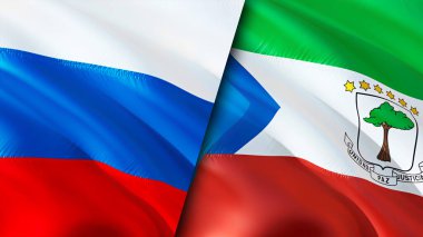Rusya ve Ekvator Ginesi bayrakları. 3 boyutlu dalgalanan bayrak tasarımı. Rusya Ekvator Ginesi bayrağı, resim, duvar kağıdı. Rusya, Ekvator Ginesi 'ne karşı, görüntü 3D. Rusya Ekvator Ginesi İlişkisi