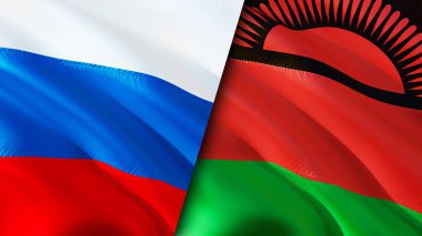 Rusya ve Malavi bayrakları. 3 boyutlu dalgalanan bayrak tasarımı. Rusya Malawi bayrağı, resim, duvar kağıdı. Rusya, Malawi 'ye karşı, görüntü 3 boyutlu. Rusya Malawi ilişkileri ittifak ve ticaret, seyahat, turizm konsepti