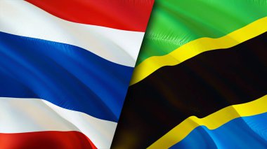 Tayland ve Tanzanya bayrakları. 3 boyutlu dalgalanan bayrak tasarımı. Tayland Tanzanya bayrağı, resim, duvar kağıdı. Tayland, Tanzanya 'ya karşı, görüntü 3 boyutlu. Tayland Tanzanya ilişkileri ittifak ve ticaret, seyahat, turnuva
