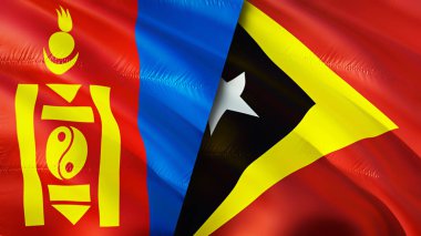 Moğolistan ve Doğu Timor bayrakları. 3 boyutlu dalgalanan bayrak tasarımı. Doğu Timor Moğolistan bayrağı, resim, duvar kağıdı. Moğolistan, Doğu Timor 'a karşı, görüntü 3 boyutlu. Doğu Timor Moğolistan ilişkileri
