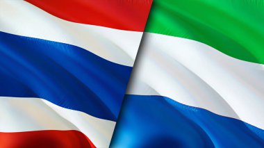 Tayland ve Sierra Leone bayrakları. 3 boyutlu dalgalanan bayrak tasarımı. Tayland Sierra Leone bayrağı, resim, duvar kağıdı. Tayland, Sierra Leone 'ye karşı, görüntü 3 boyutlu. Tayland Sierra Leone ilişkileri