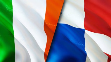 İrlanda ve Panama bayrakları. 3 boyutlu dalgalanan bayrak tasarımı. İrlanda Panama bayrağı, resim, duvar kağıdı. İrlanda, Panama 'ya karşı, görüntü 3D. İrlanda Panama ilişkileri savaş ittifakı kavramı. Ticaret, turizm konsepti