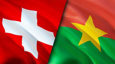 İsviçre ve Burkina Faso bayrakları. 3 boyutlu dalgalanan bayrak tasarımı. İsviçre Burkina Faso bayrağı, resim, duvar kağıdı. İsviçre, Burkina Faso 'ya karşı, görüntü 3 boyutlu. İsviçre Burkina Faso ilişkisi