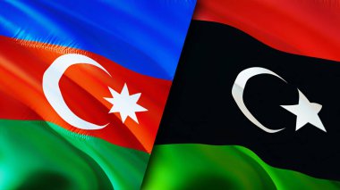 Azerbaycan ve Libya bayrakları. 3 boyutlu dalgalanan bayrak tasarımı. Azerbaycan Libya bayrağı, resim, duvar kağıdı. Azerbaycan Libya 'ya karşı, görüntü 3D. Azerbaycan Libya ilişkileri ittifak ve ticaret, seyahat, turnuva