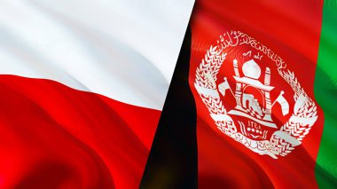 Polonya ve Afganistan bayrakları. 3 boyutlu dalgalanan bayrak tasarımı. Polonya Afganistan bayrağı, resim, duvar kağıdı. Polonya, Afganistan 'a karşı 3D görüntüsü. Polonya-Afganistan ilişkileri
