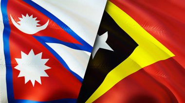 Nepal ve Doğu Timor bayrakları. 3 boyutlu dalgalanan bayrak tasarımı. Nepal Doğu Timor bayrağı, resim, duvar kağıdı. Nepal, Doğu Timor 'a karşı, görüntü 3 boyutlu. Nepal Doğu Timor ilişkileri ittifak ve ticaret, seyahat, turnuva