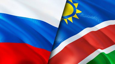 Rusya ve Namibya bayrakları. 3 boyutlu dalgalanan bayrak tasarımı. Rusya Namibya bayrağı, resim, duvar kağıdı. Rusya, Namibya 'ya karşı, görüntü 3 boyutlu. Rusya Namibya ilişkileri ittifak ve ticaret, seyahat, turizm konsepti