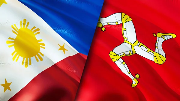 Filipinler Man Adası Bayrakları Boyutlu Dalgalanan Bayrak Tasarımı Filipinler Man — Stok fotoğraf